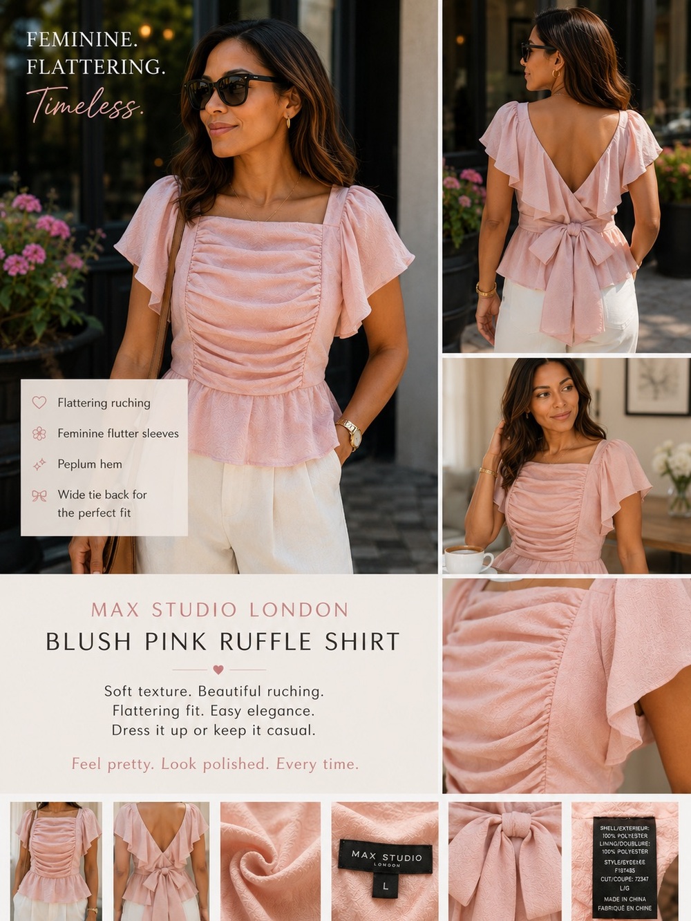 Max Studio London Blush Pink Ruffle Shirt Size L